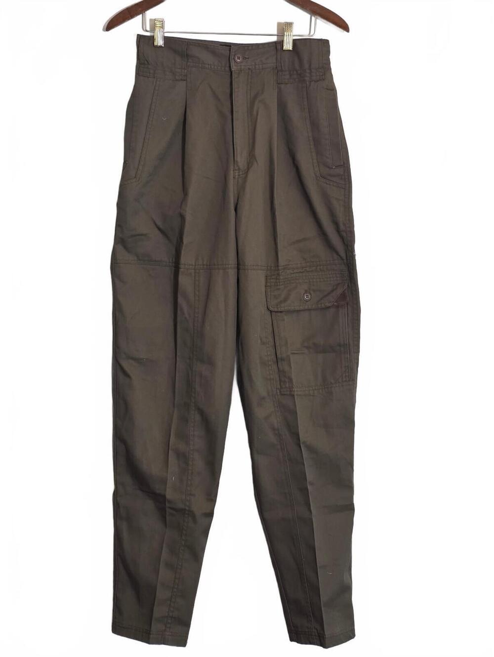 Vintage 1990s New Order Olive Green Pleated Cargo Pants Tapered Leg 28x32 NWOT